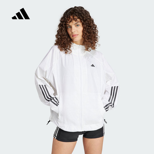 adidas阿迪达斯外套女 新款梭织连帽健身跑步运动休闲夹克 IS8042