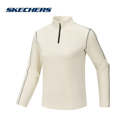 Skechers斯凯奇长袖衫26春女款休闲半拉链翻领上衣 P126W051/01B4