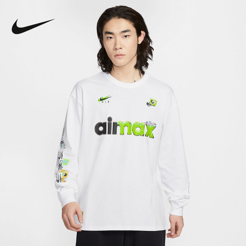 NIKE耐克男子长袖T恤26春字母印花薄款卫衣长袖针织衫IQ3976-100