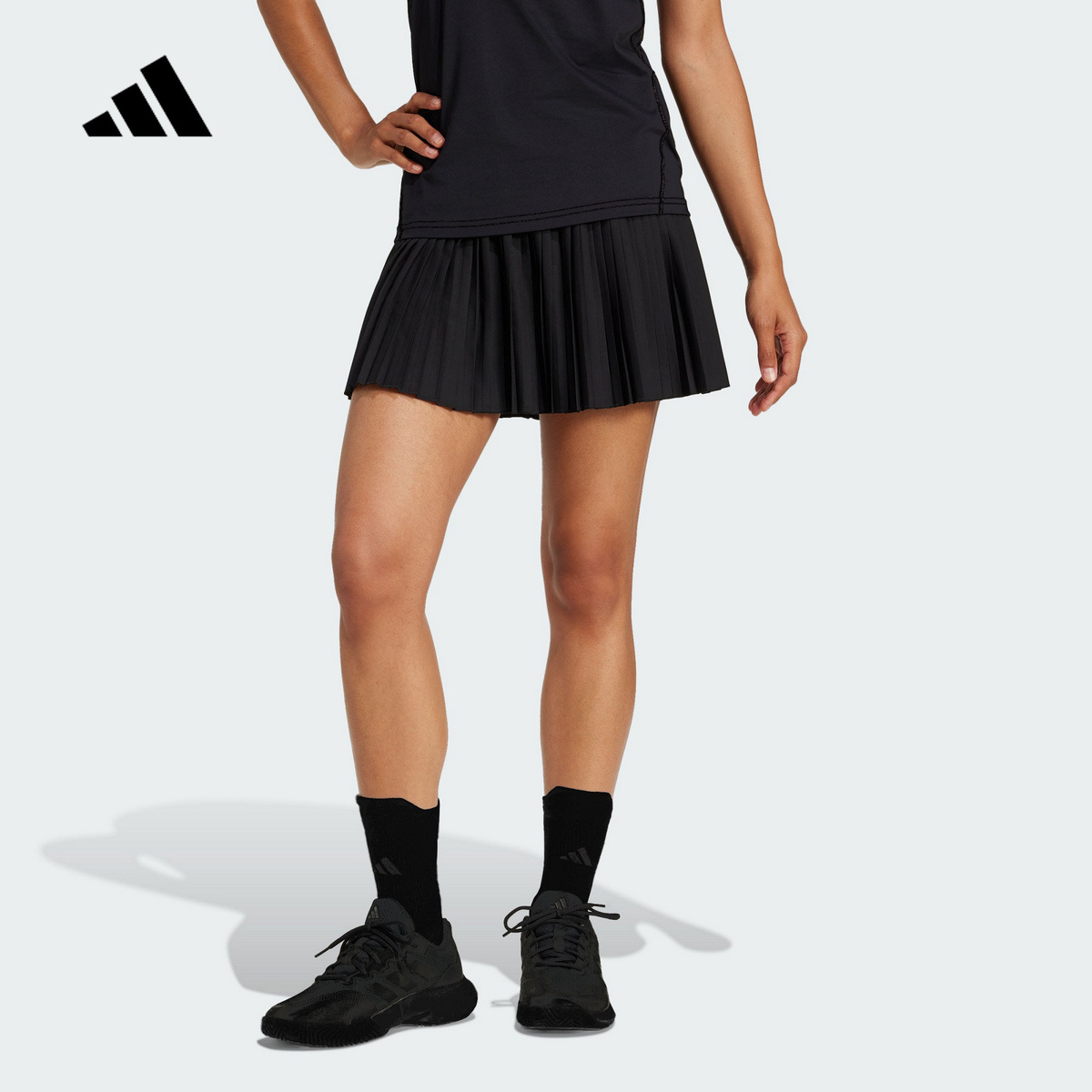 adidas阿迪达斯中腰网球运动百褶短裙2025夏女休闲半身裙 JD6117