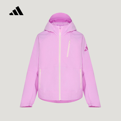 adidas阿迪达斯儿童拒水外套2026秋女大童粉紫连帽梭织夹克LE2762