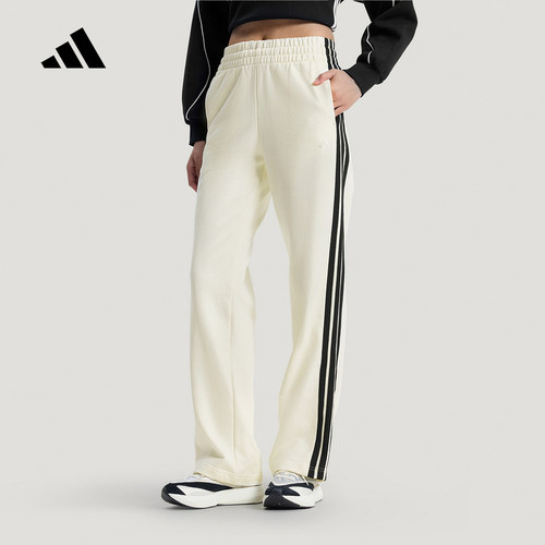 adidas阿迪达斯三条纹直筒运动休闲裤2026春女针织长裤 KS2819