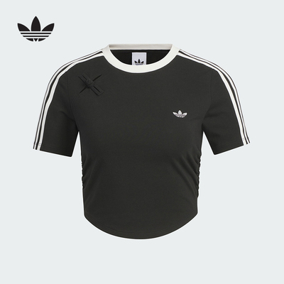 adidas阿迪达斯秋季新款女新中式露脐抽褶运动短袖 KC5851