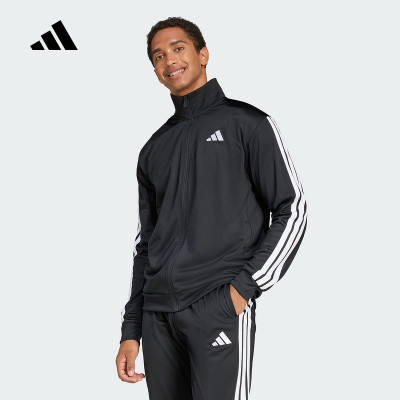 adidas阿迪达斯男女同款针织运动休闲夹克外套立领三条纹黑JI8816