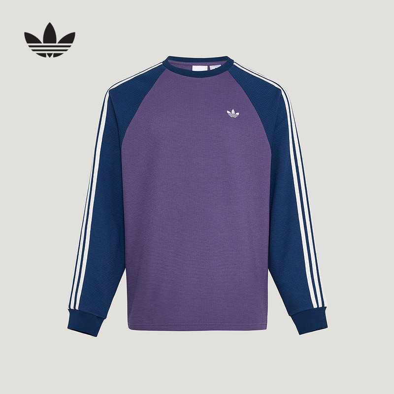 adidas阿迪达斯三叶草运动华夫格上衣2026春男女长袖T恤 KV8869