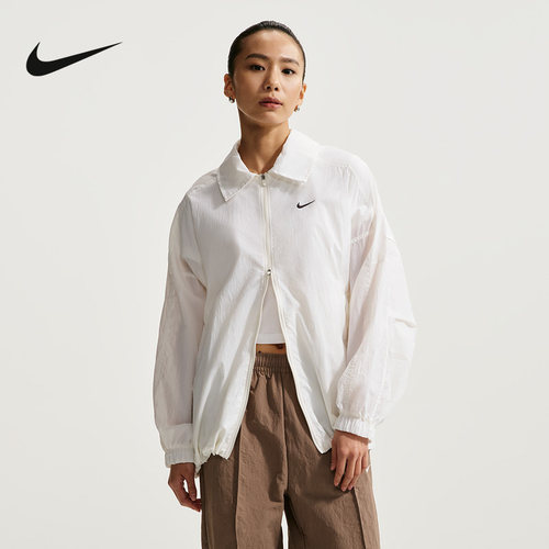 NIKE耐克女外套夏季新款宽松轻薄透气翻领梭织运动夹克IO1521-133
