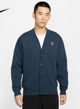 Nike耐克男子V领针织开衫纽扣深蓝色休闲上衣保暖外套IM9362-478