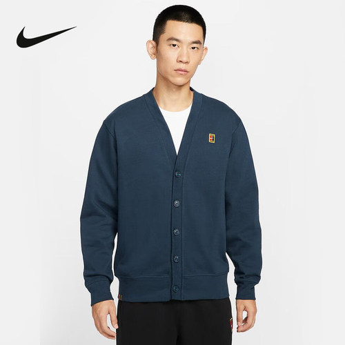Nike耐克男子V领针织开衫纽扣深蓝色休闲上衣保暖外套IM9362-478