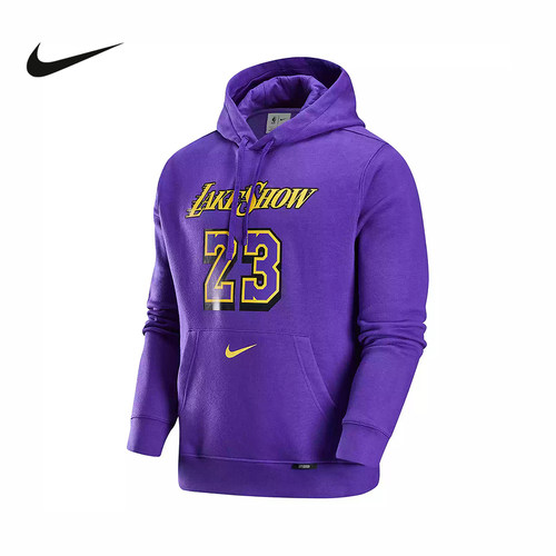 Nike耐克男卫衣洛杉矶湖人队NBA詹姆斯加绒套头连帽衫FZ0553-504