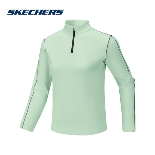 Skechers斯凯奇长袖衫26春女款休闲半拉链翻领上衣 P126W051/01P9