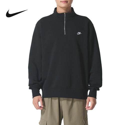 NIKE耐克Club男子加绒卫衣冬季半拉链针织休闲套头衫 FN3865-010