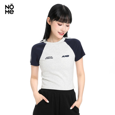 诺米NOME短袖T恤女2024夏季新款运动风撞色时尚休闲圆领短款上衣