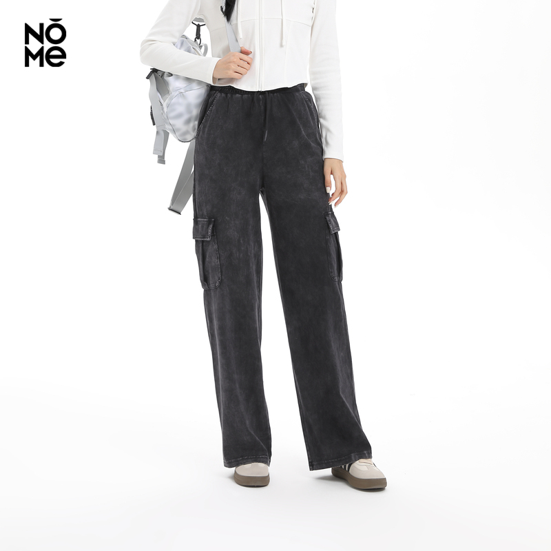 诺米NOME春季新款美式洗水工装长裤女宽松时尚百搭直筒阔腿休闲裤