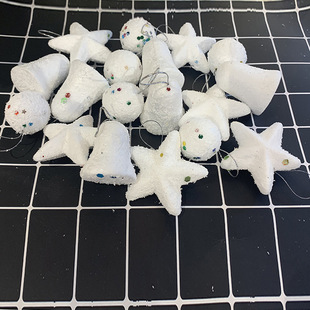 雪铃铛圣诞树挂件装 圣诞泡沫五角星 泡沫 雪五星 饰品 泡沫雪球