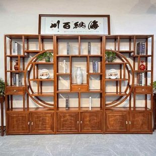 多宝阁书柜置物架博古架茶叶展示架隔断花榆木梨玄关实木 木新中式