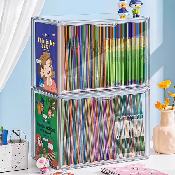 书籍儿童本盒牛津树书防尘收纳神器书架透明宝宝绘本读物桌面书立