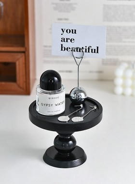 ins风复古木质香薰托盘摆件玄关斗柜收纳梳妆台S置物盘高脚展示盘