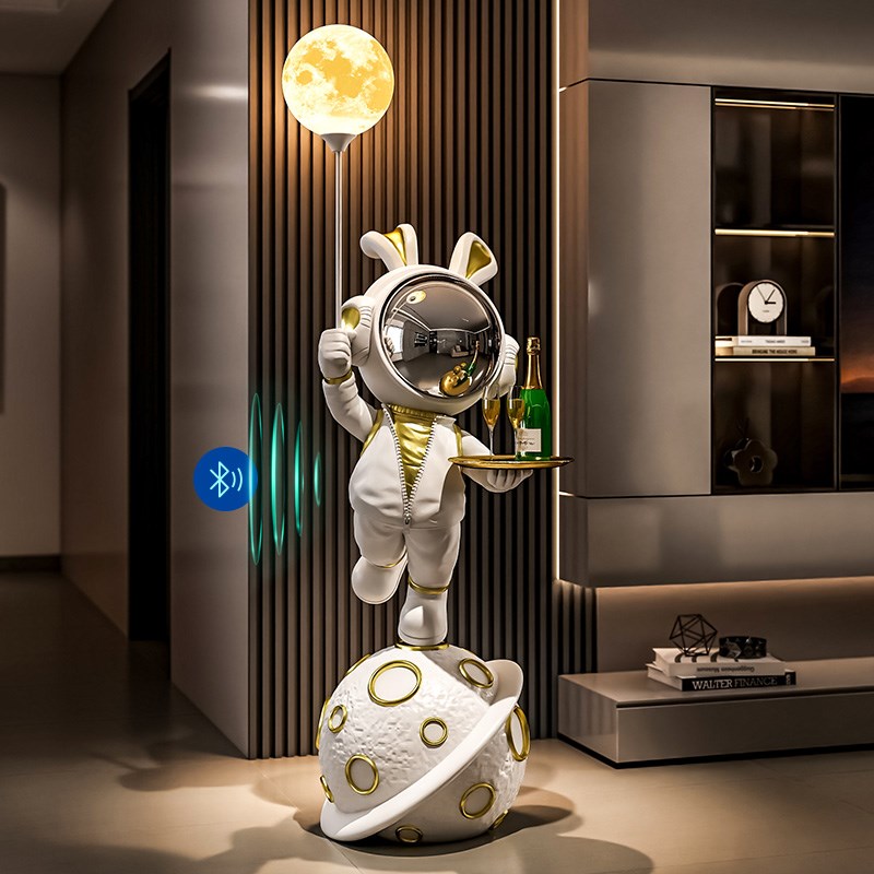 太空人兔子落地摆件高级感客厅蓝牙音响电视墙装饰品托V盘2025新