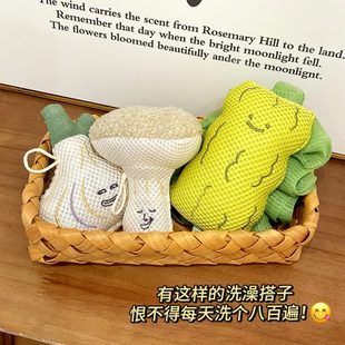 儿童卡通浴花球搓澡巾洗澡学生宿舍大蒜两用沐浴球二合一可爱浴球