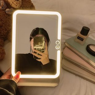 led化妆镜带灯学生宿舍便携随身梳妆折叠 补桌面小镜子光家用台式