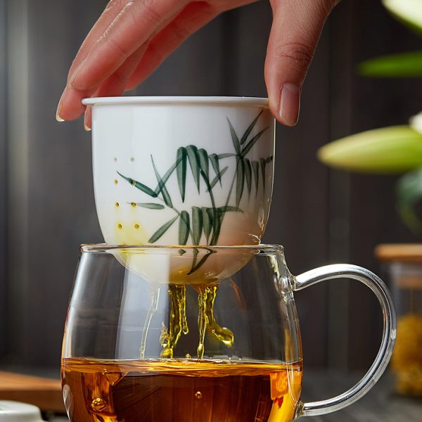 用玻璃杯子茶杯办公室带把耐高温泡茶杯花茶杯喝水个人茶水分离杯