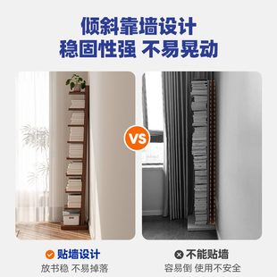 客厅家用转角书桌旁窄 实木书架落地置物架轻奢夹缝小书柜隐形立式