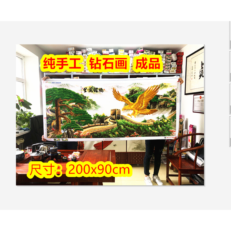 纯手工贴好的钻石画成品大展宏图老鹰鹏程万里长城版办公室装饰画