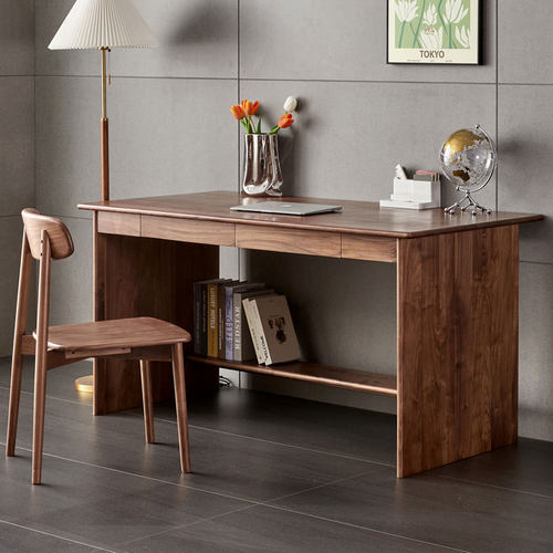 北欧黑胡桃木全实木书桌书椅现代简约樱桃木电脑桌家用办公写字台