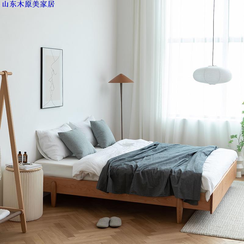 北欧全实木樱桃木无床头榻榻米床现代简约双人矮床小户型保龄球床