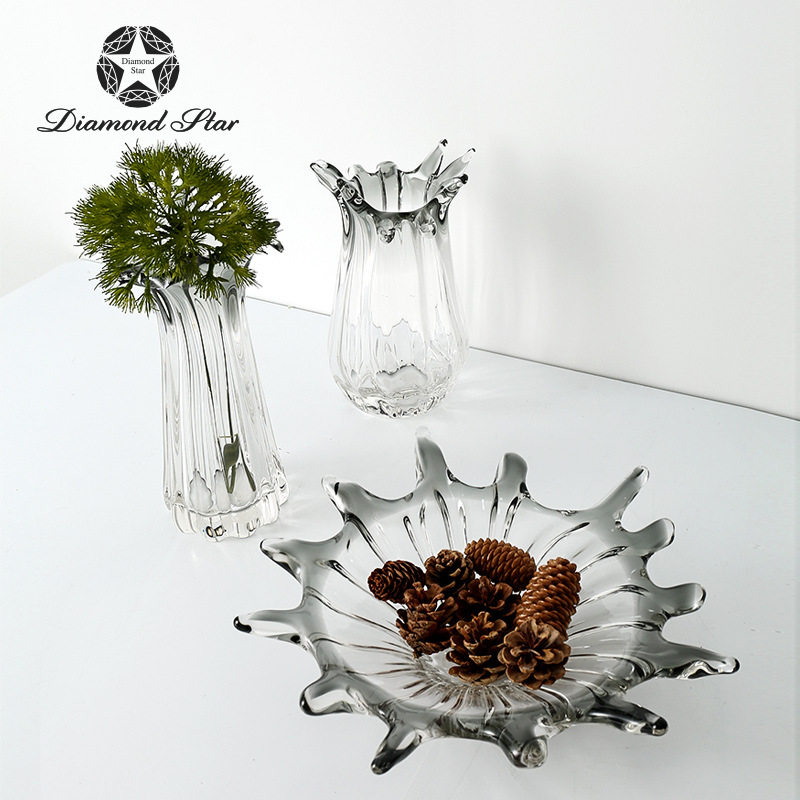 钻石星 玻璃花瓶灰色复古重磅水晶玻璃花瓶批发创意果盘摆件花瓶,电子元器件市场,电线扎带/束线带,淘宝优惠券,粉丝福利购,淘宝优惠卷