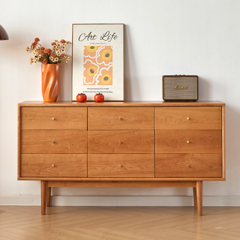 日式九斗柜实木卧室原木风多功能卧室储物收纳柜床尾柜樱桃木简约