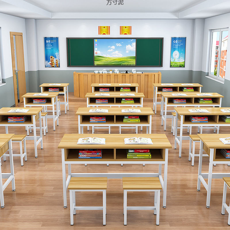 中小学生双层带抽屉课桌椅批发