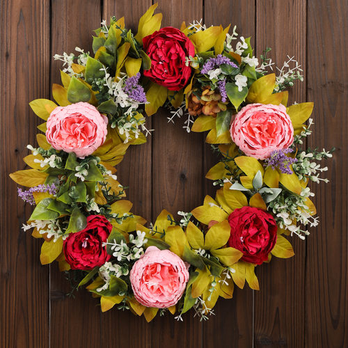 2022新款春款仿真牡丹花环 家居装饰花圈门挂 绢花壁饰挂饰厂家