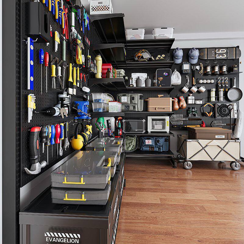 洞洞板置物架落地立式五金工具收纳架运动装备金属免打孔家用货架