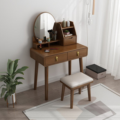 现代简约实木卧室梳妆台2023新款多功能带转台化妆台梳妆台70cm