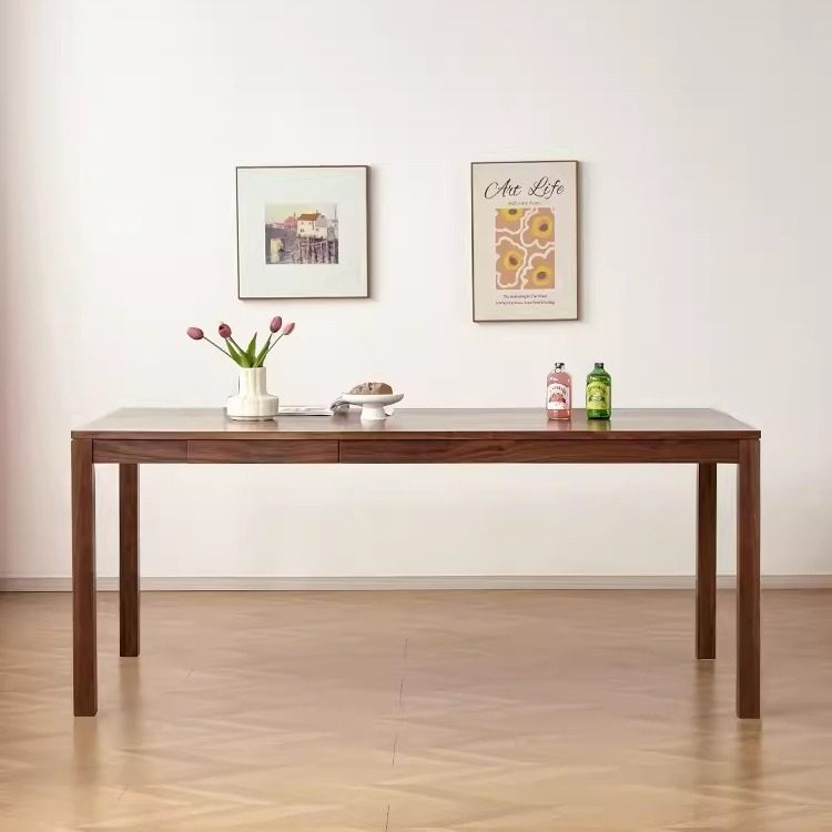 黑胡桃木餐桌全实木书桌北欧原木工作台桌子茶桌长方形办公桌