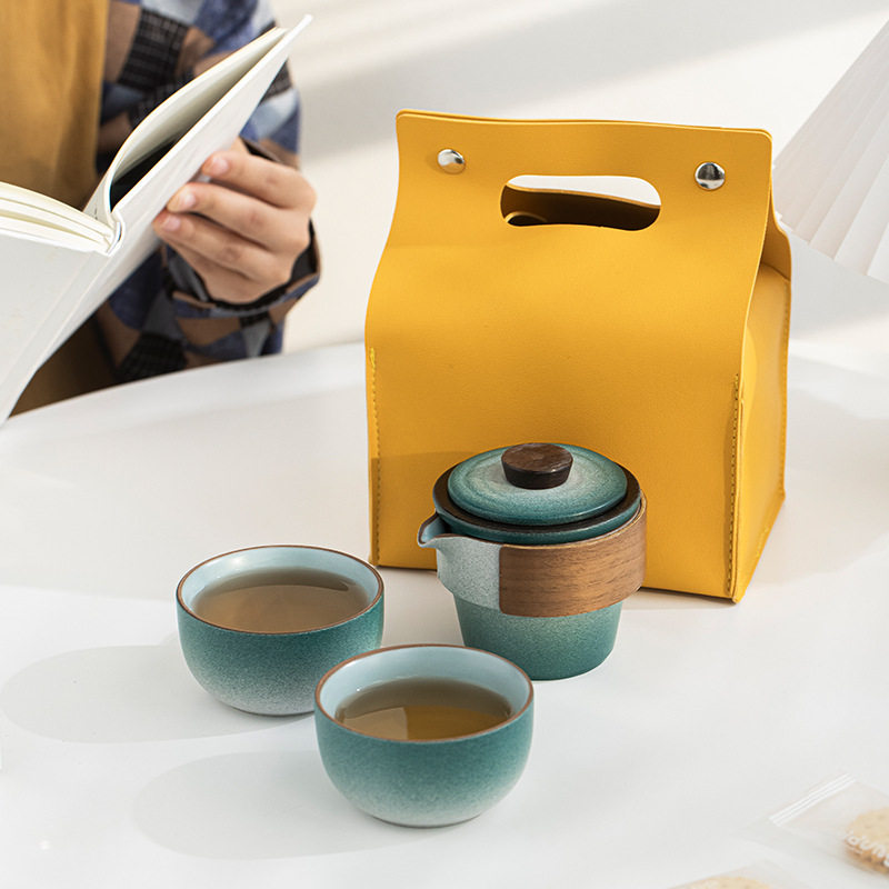 陶瓷快客杯一壶二杯便携式旅行茶具套装户外露营随行大号泡茶壶
