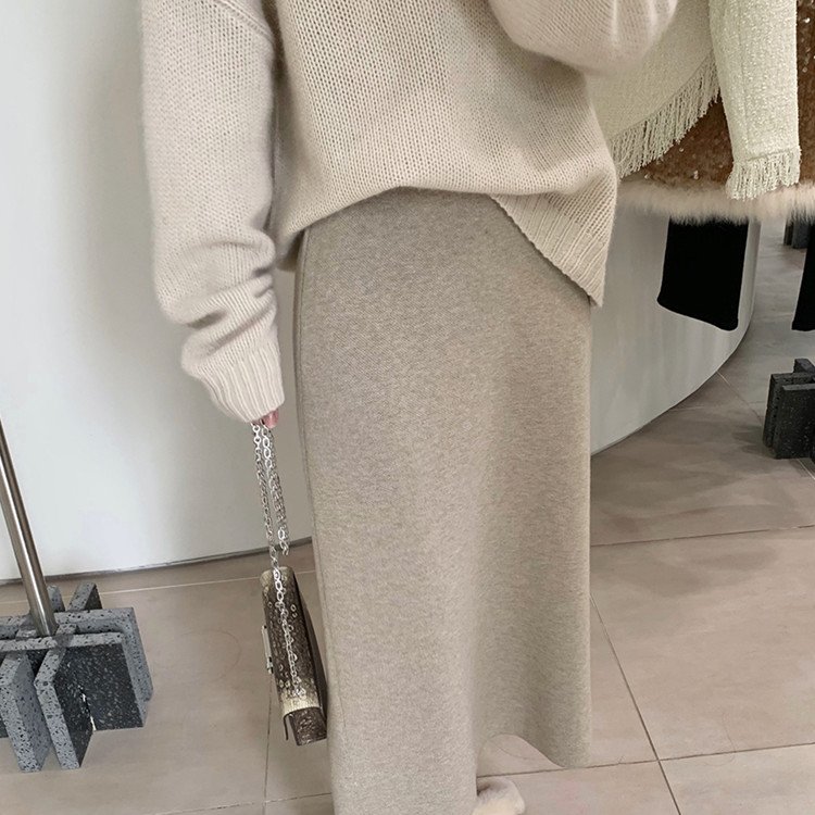 高级感软糯羊毛针织半身裙女秋冬季中长款直筒包臀裙高腰a字裙子