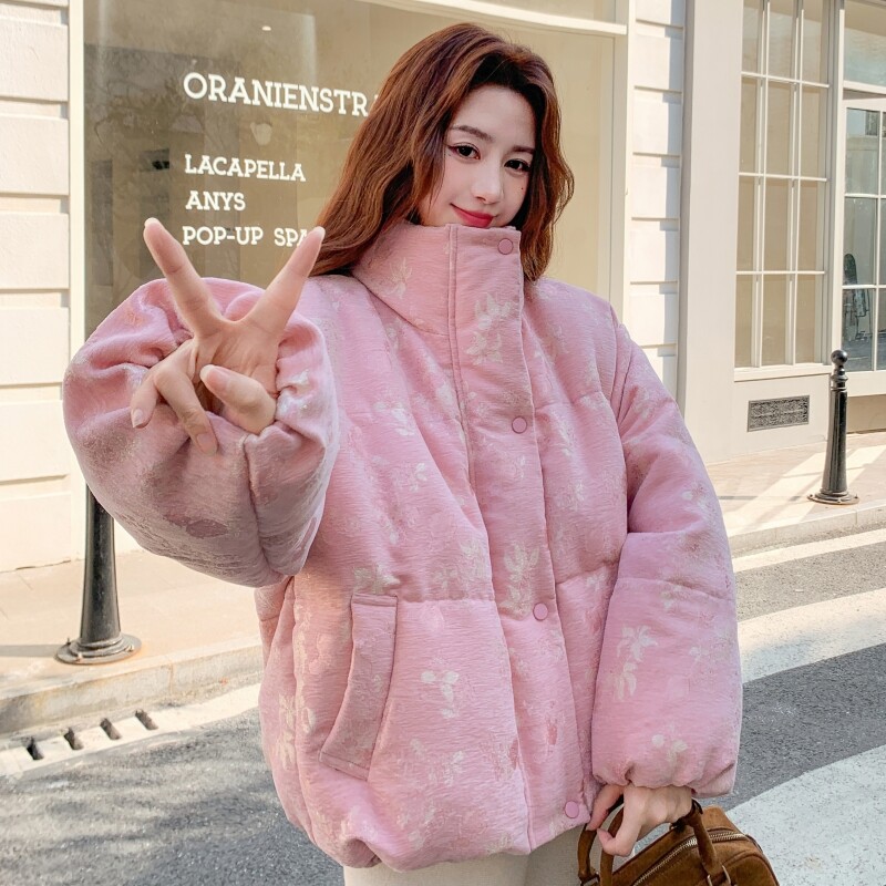 新款90绒！粉色印花显白立领短款羽绒服加厚短外套D936-P310K428