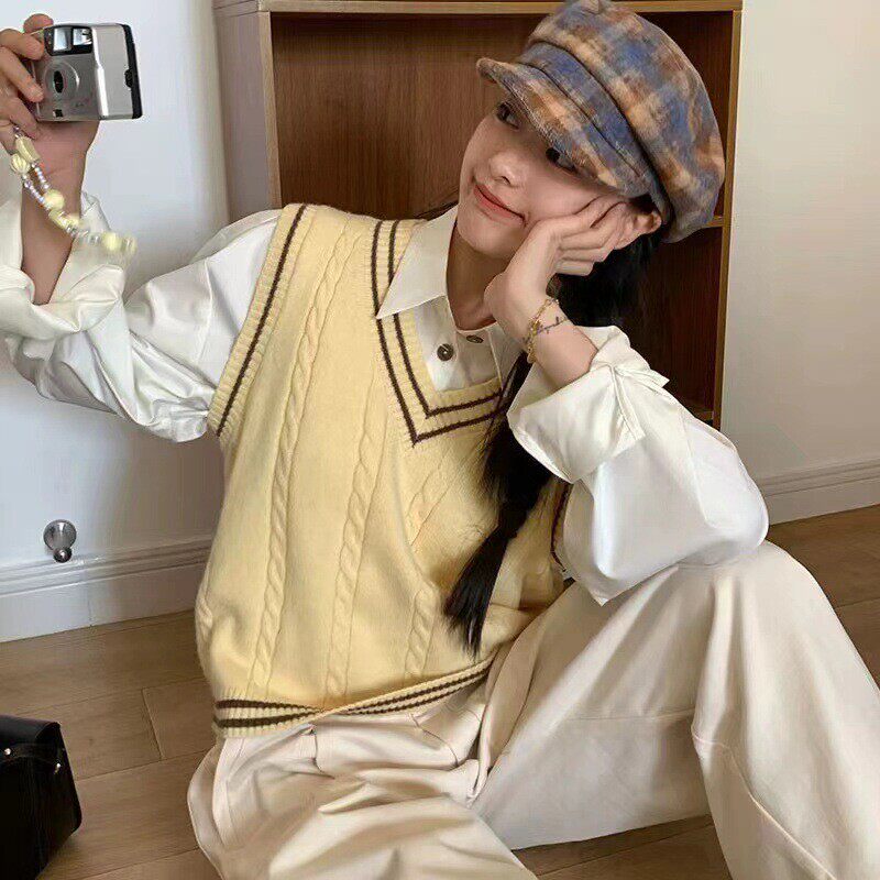 学院风马甲女新款2025韩版春秋毛衣背心外搭针织衫坎肩叠穿马夹潮