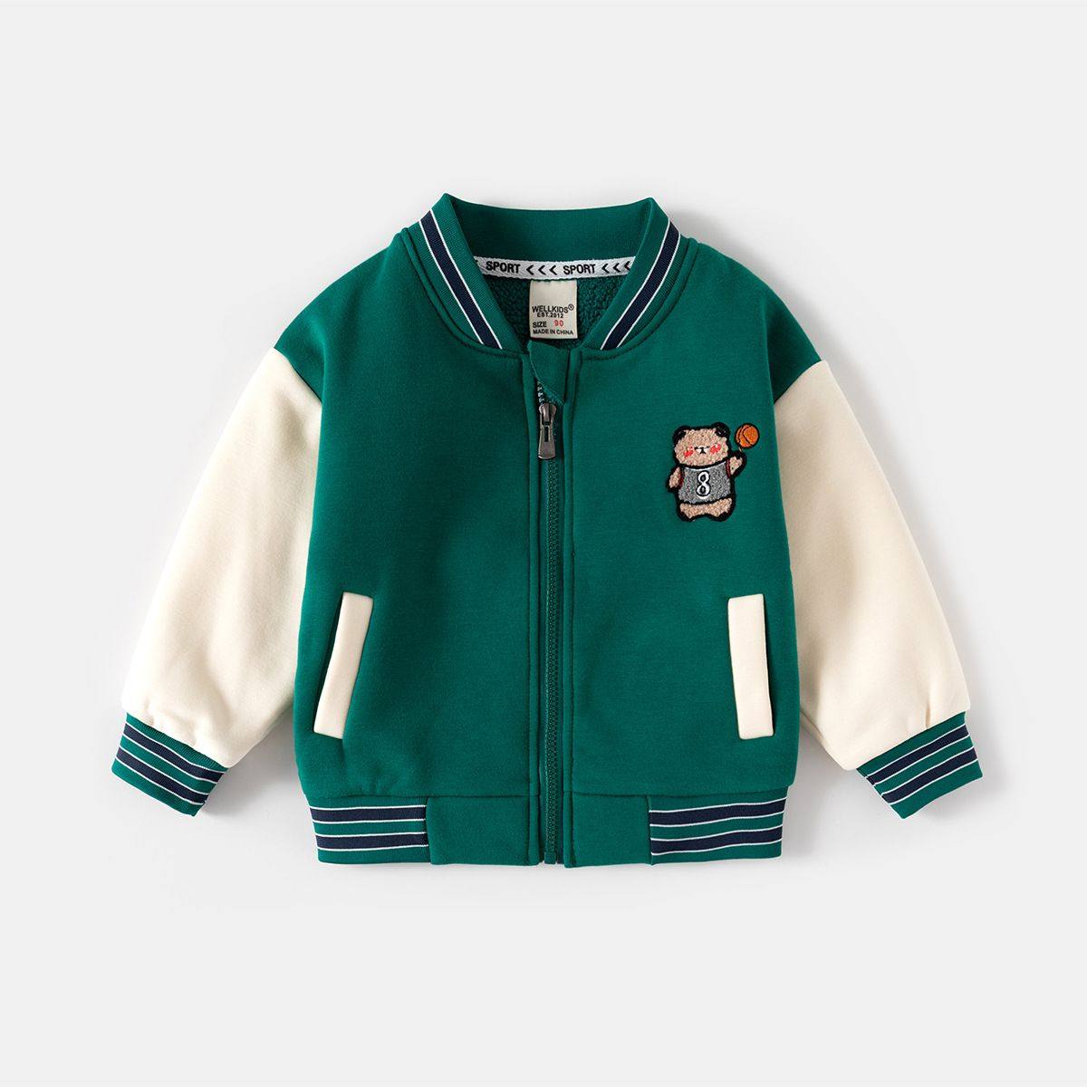 2025新品秋冬男童不连帽拉链外套 儿童加绒卫衣宝宝卡通绣棒球服,童装/婴儿装/亲子装,卫衣/绒衫,淘宝优惠券,粉丝福利购,淘宝优惠卷
