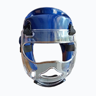 。跆拳道头盔护头面罩护脸成人儿童全套空手道护具训练蓝色可拆卸