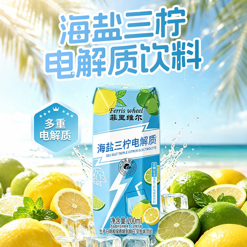 菲里维尔海盐三柠檬电解质饮料果汁聚会饮品整箱小瓶装200ml*12瓶