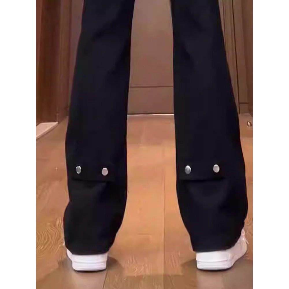 LL男装牛仔裤男秋冬款修身直筒黑色美式高街弯刀高腰显瘦微喇叭裤