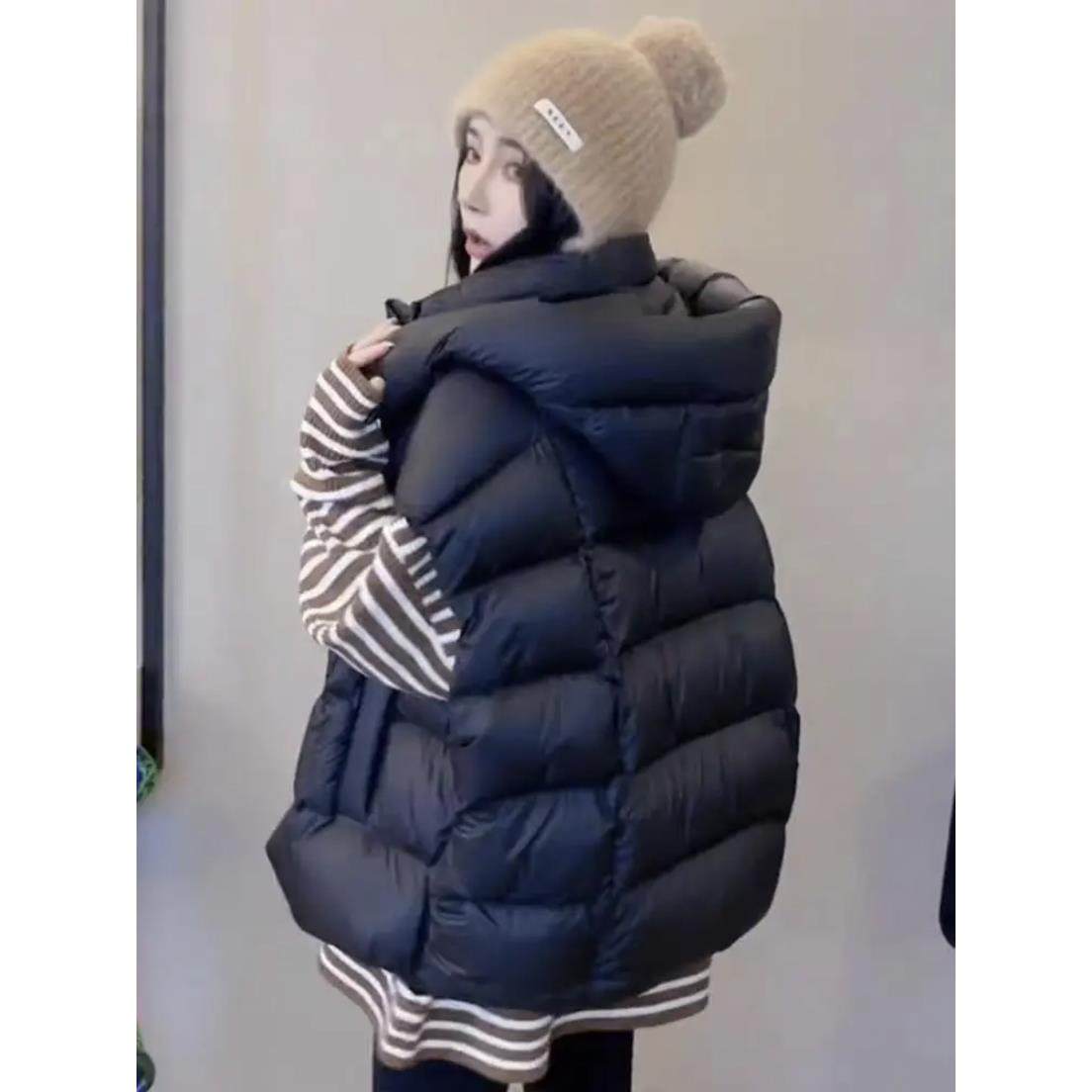 连帽羽绒马甲女背心外穿2025秋冬新款韩版宽松白鸭绒马夹坎肩外套