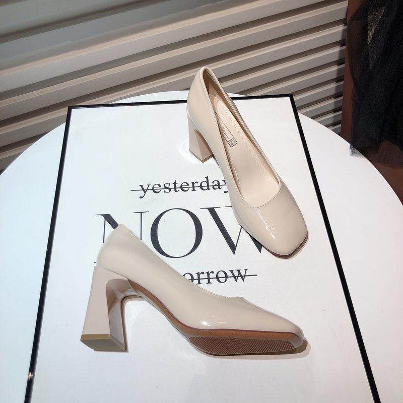 新款强推！法式少女高跟鞋单鞋覆古百搭方头粗跟黑色漆皮OL工作鞋,女鞋,雨鞋,淘宝优惠券,粉丝福利购,淘宝优惠卷