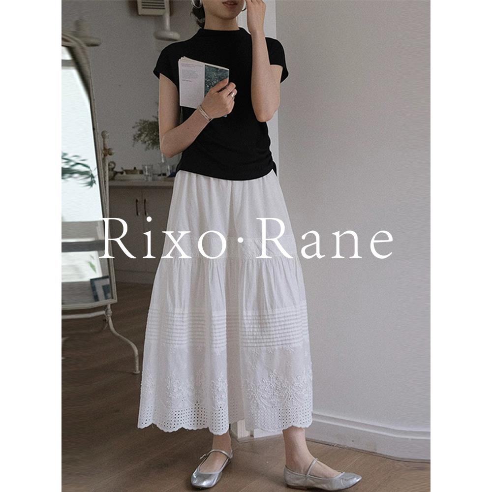 法国Rixo Rane优雅动人⭐重工打褶绣花白色半身裙女高腰a字长伞裙