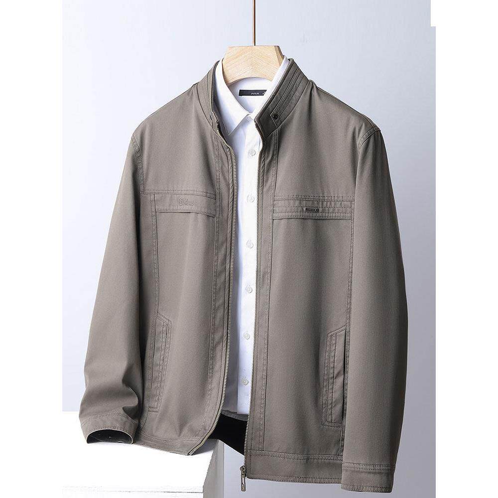 中老年男士纯棉夹克衫爸爸春秋季爷爷老人外套上衣服老年人秋装男