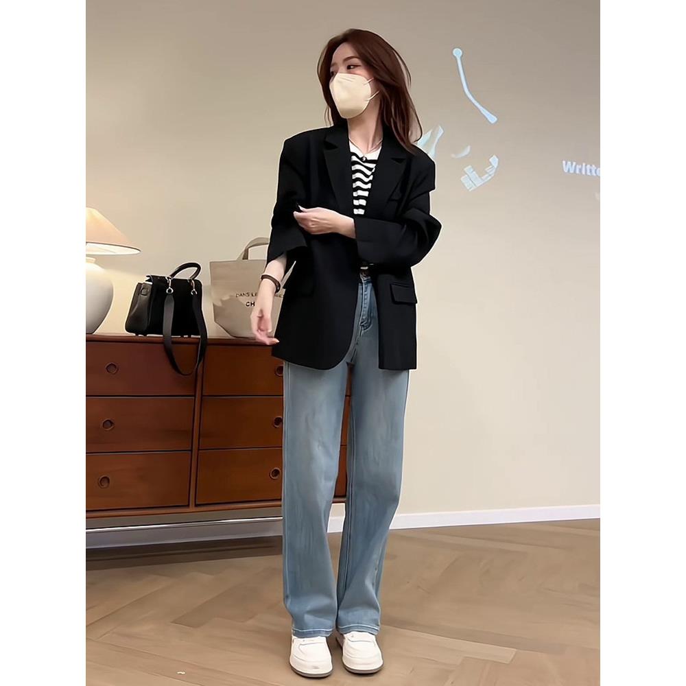 Wfyo/黑色女式小西装夹克2025春季新款韩式街头风格小高端休闲套