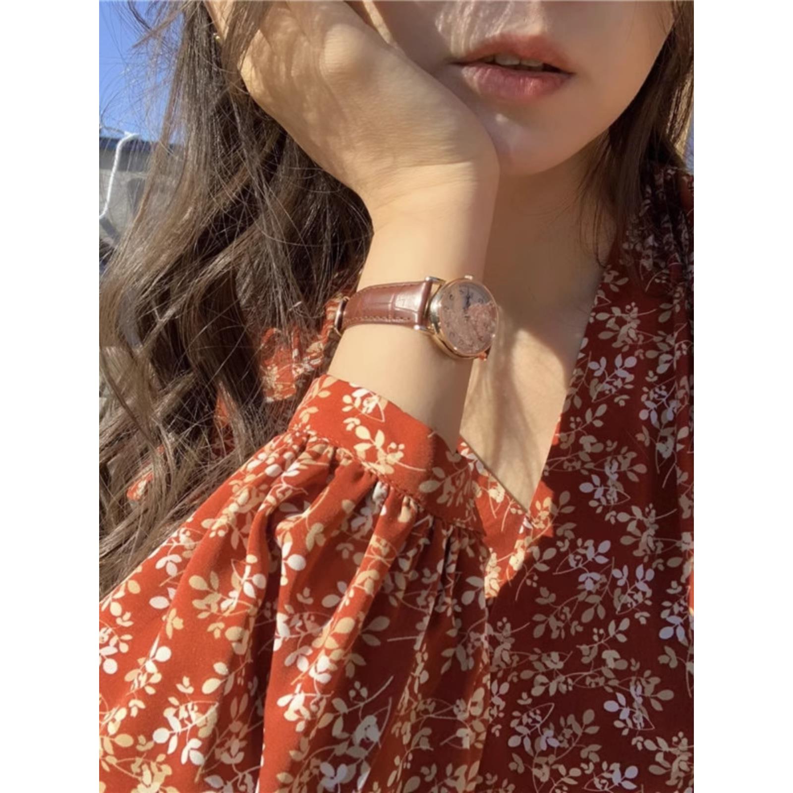 欧洲站秋装女款2025年新款法式气质长裙高级感红色长袖碎花连衣裙